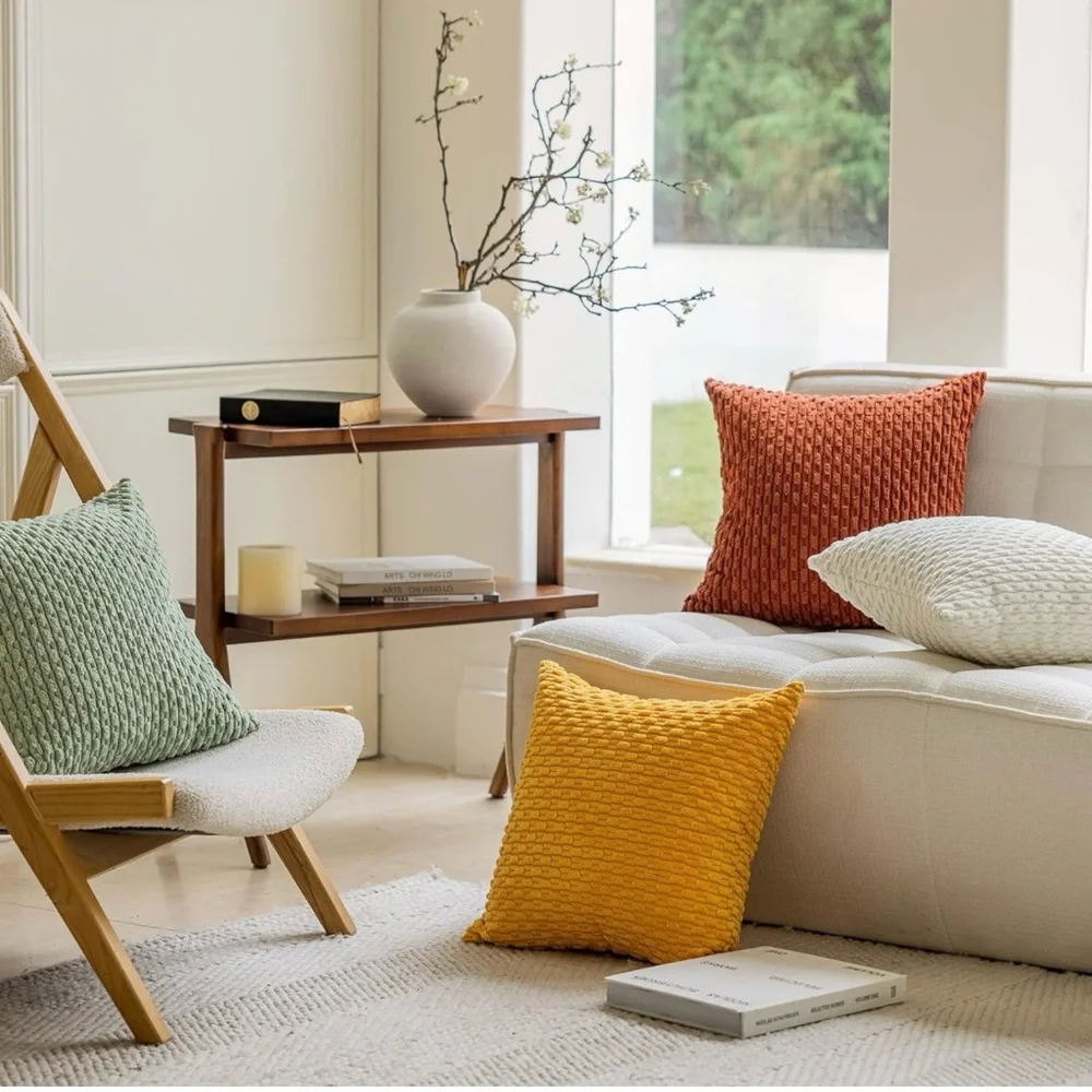 NEW West Elm (Set 2) White Velvet Corduroy Euro Throw Pillow Cover Sham 24 x 24